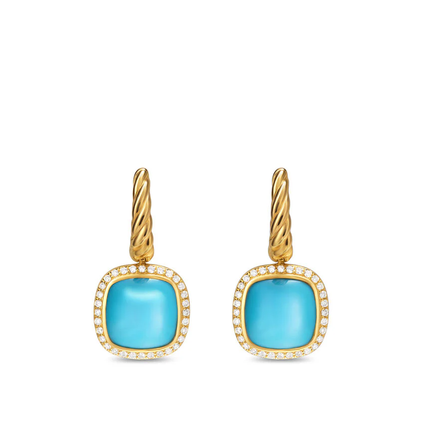 David Yurman Albion® Drop Earrings In 18k Yellow Gold With Turquoise And Diamonds, 10mm