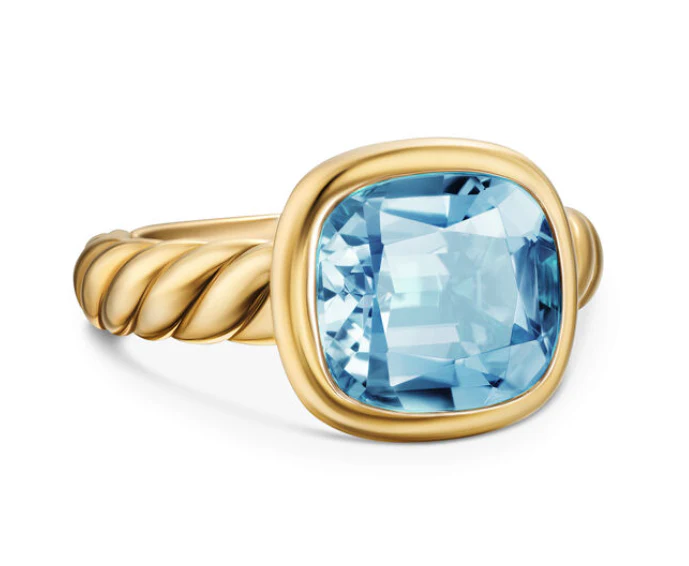 David Yurman Mercer® Stone Ring In 18k Yellow Gold With Sky Blue Topaz, 10mm