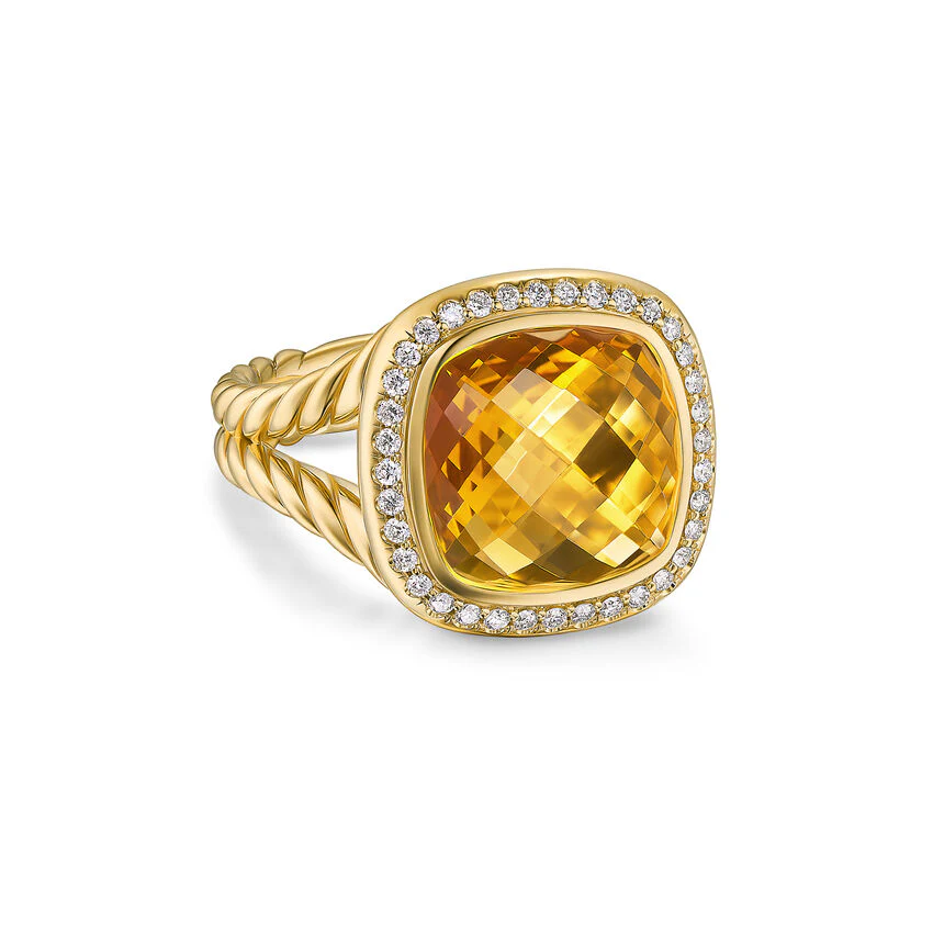 David Yurman Albion® Ring In 18k Yellow Gold With Citrine And Diamonds, 11mm