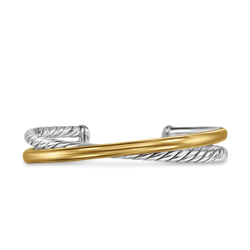 David Yurman Crossover Two Row Cuff Bracelet In Sterling Silver With 14k Yellow Gold, 11mm