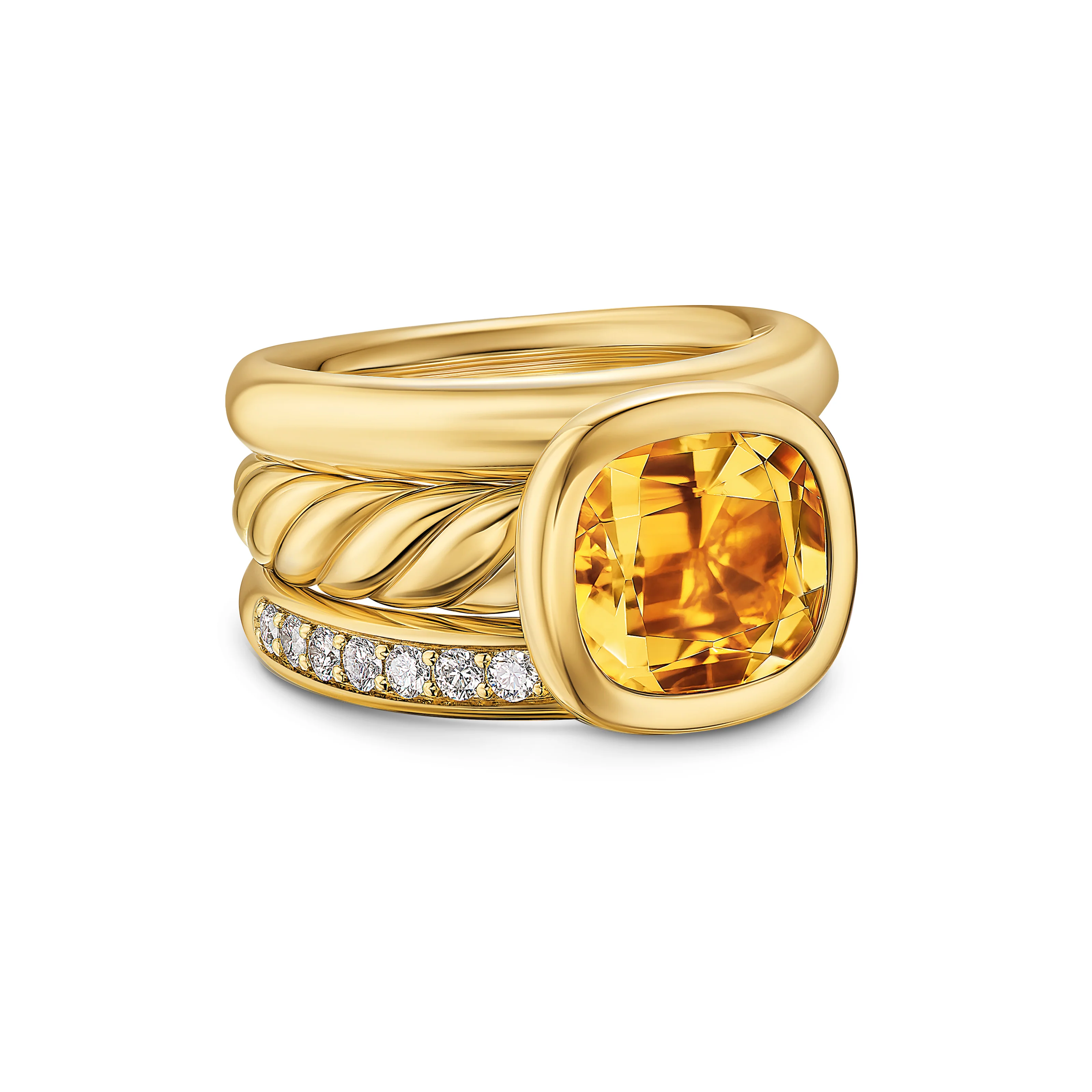 David Yurman Mercer® Three Row Stone Ring In 18k Yellow Gold With Citrine And Diamonds, 12mm