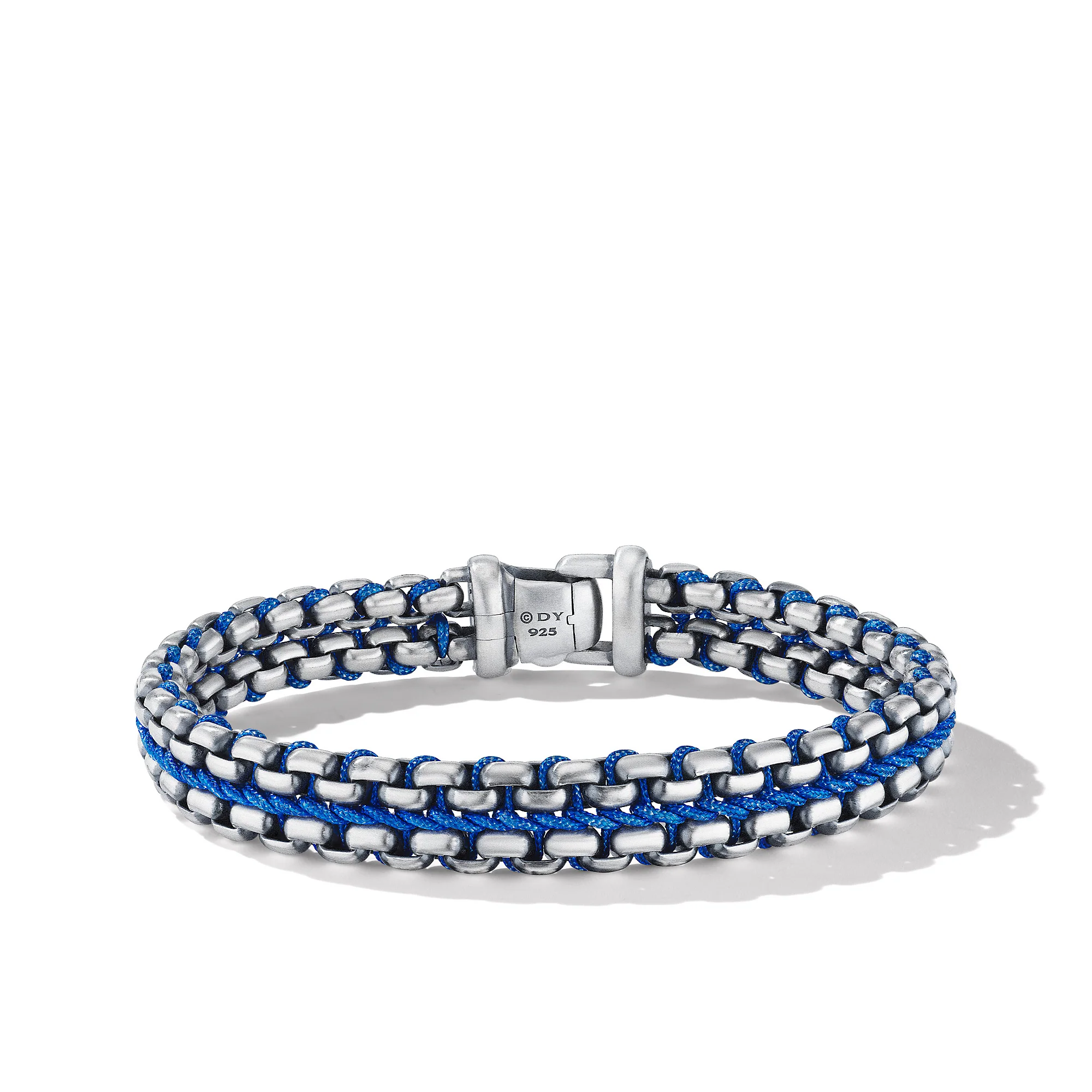 David Yurman 12mm Woven Box Chain Brac Blue Nylon Cord Sil