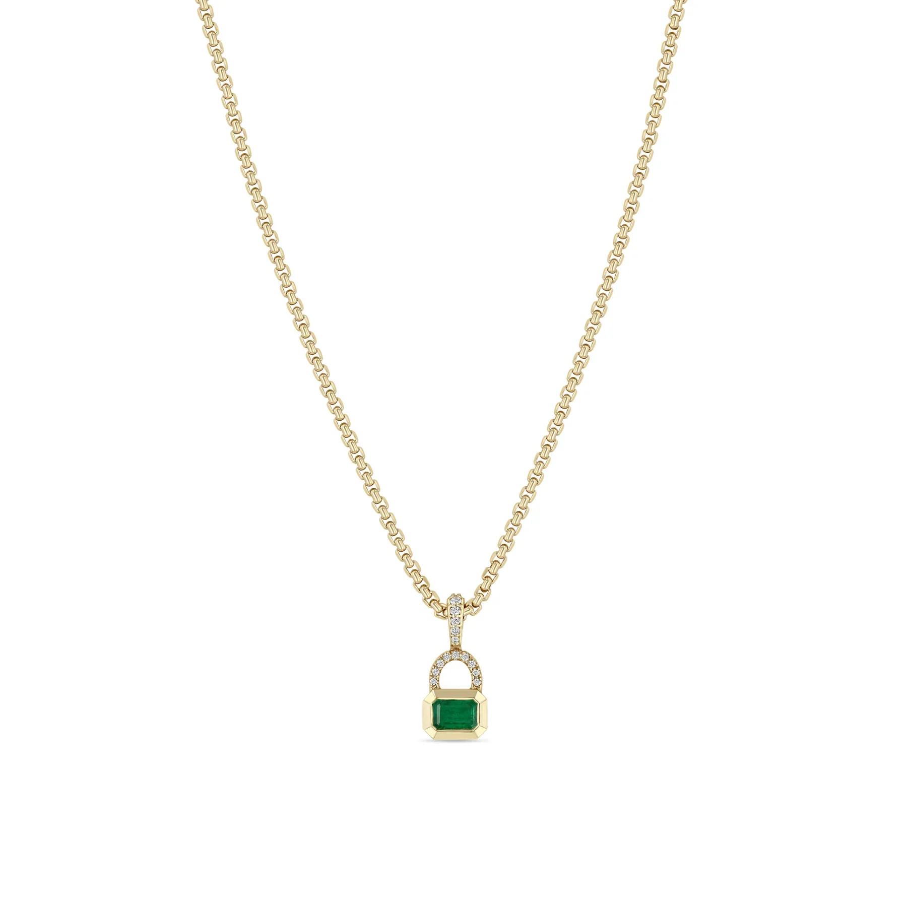 14k Yellow Gold Emerald "Lock" Chain Necklace