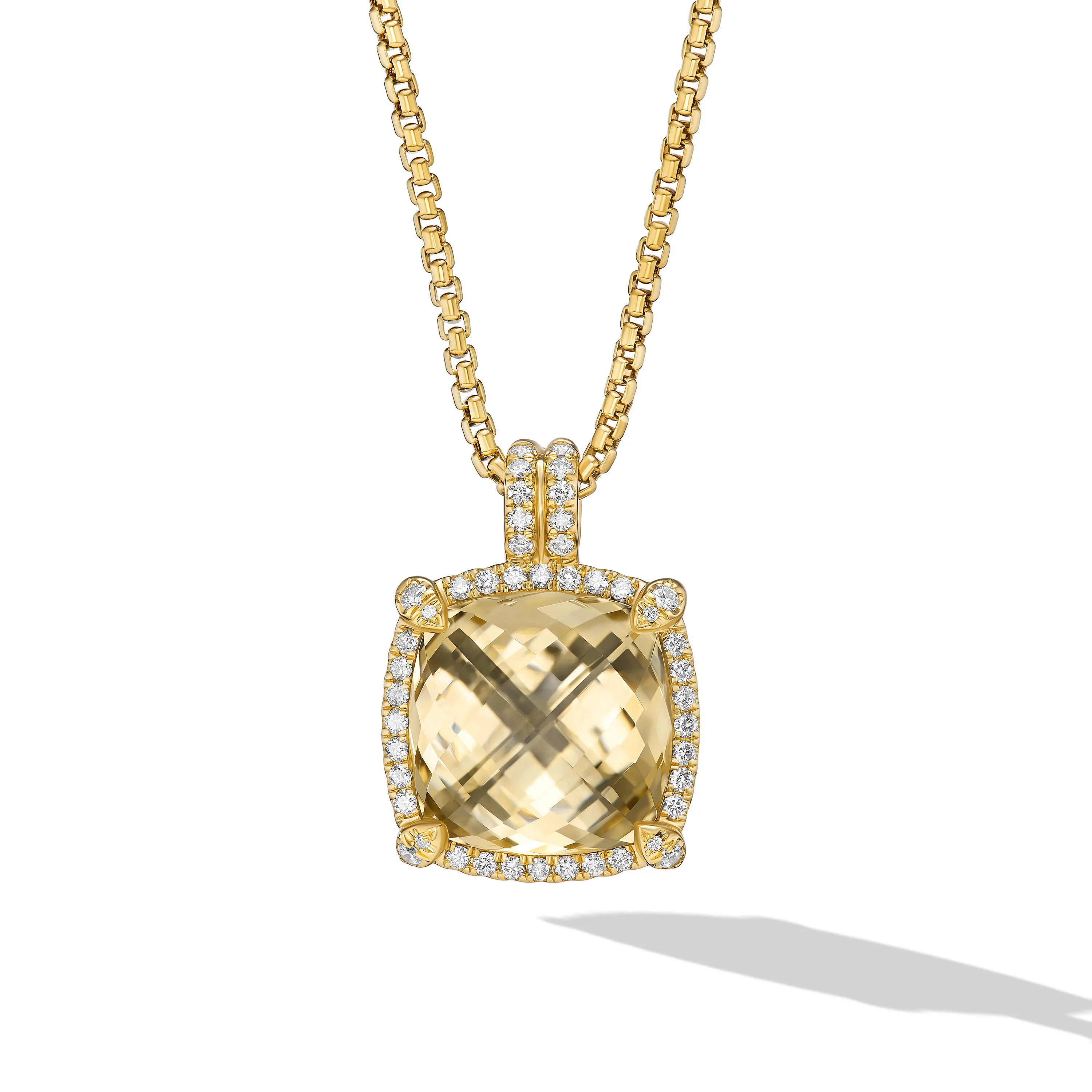 David Yurman Chatelaine® pavé Bezel Pendant Necklace In 18k Yellow Gold With Champagne Citrine And Diamonds, 14mm