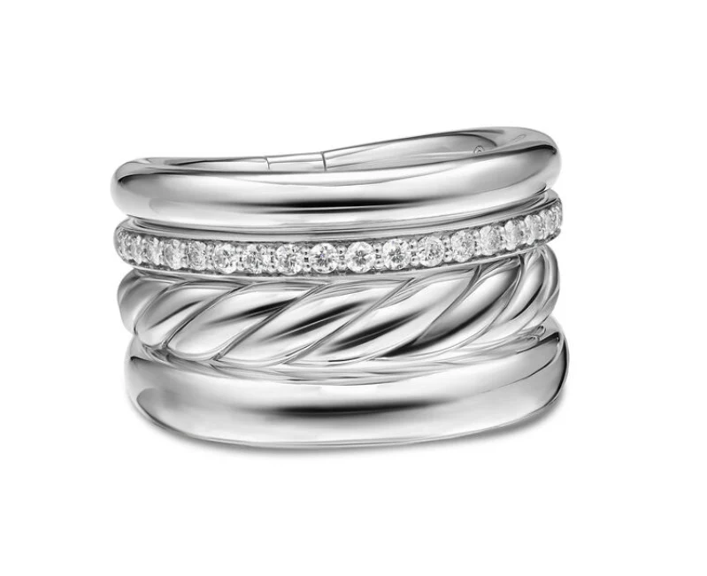 David Yurman Mercer Four Row Ring In Sterling Silver With Diamonds, 13.8mm