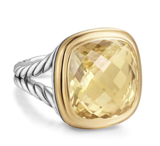 David Yurman Albion® Ring In Sterling Silver With 18k Yellow Gold And Champagne Citrine, 15mm