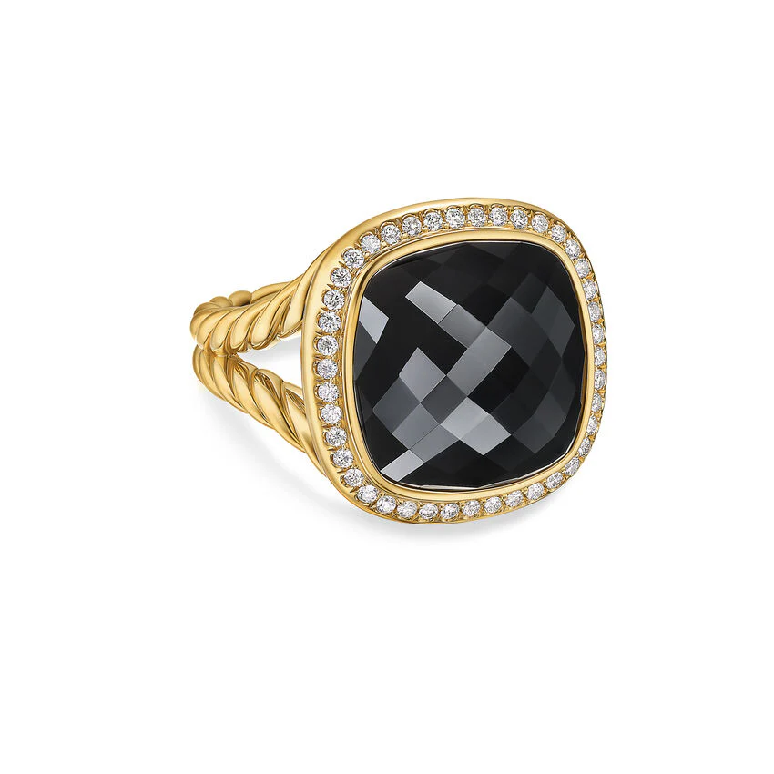David Yurman Albion® Ring In 18k Yellow Gold With Black Onyx And Diamonds, 15mm