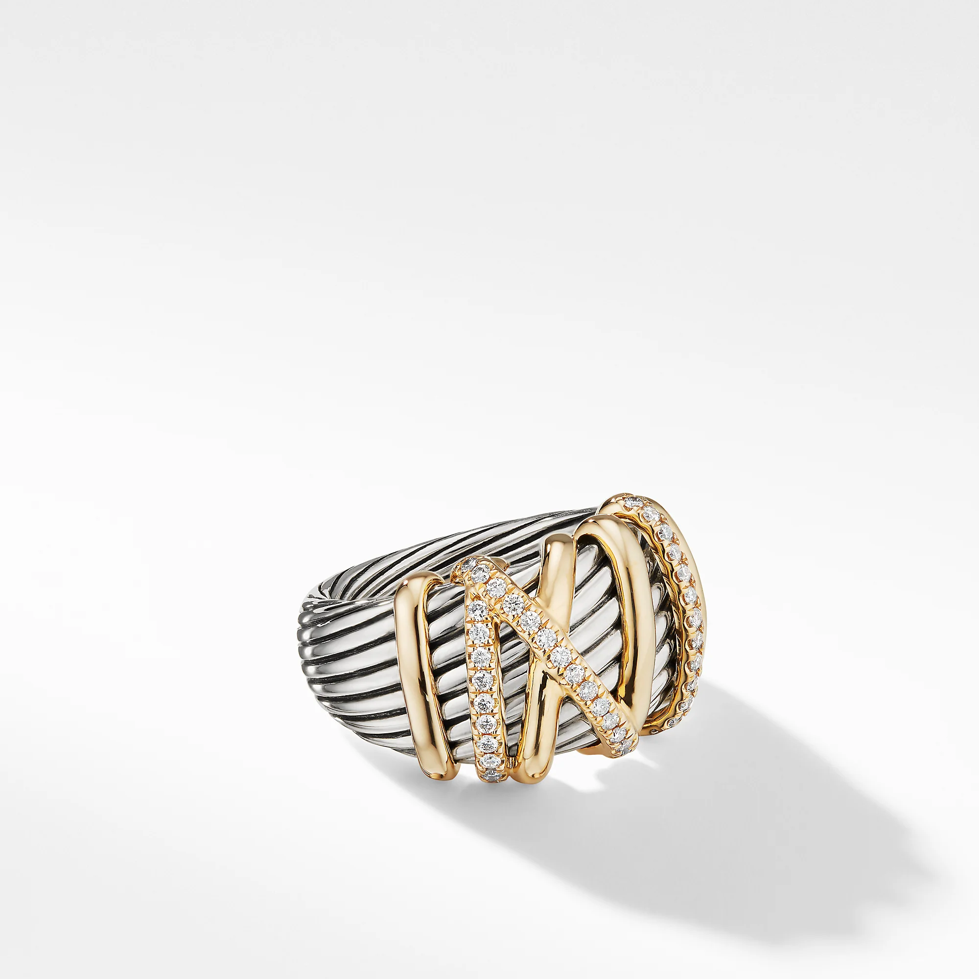 David Yurman Helena Ring In Sterling Silver With 18k Yellow Gold And Diamonds, 15mm