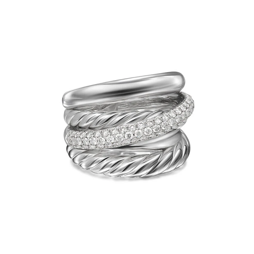 David Yurman Crossover Five Row Ring In Sterling Silver With Diamonds, 17.5mm