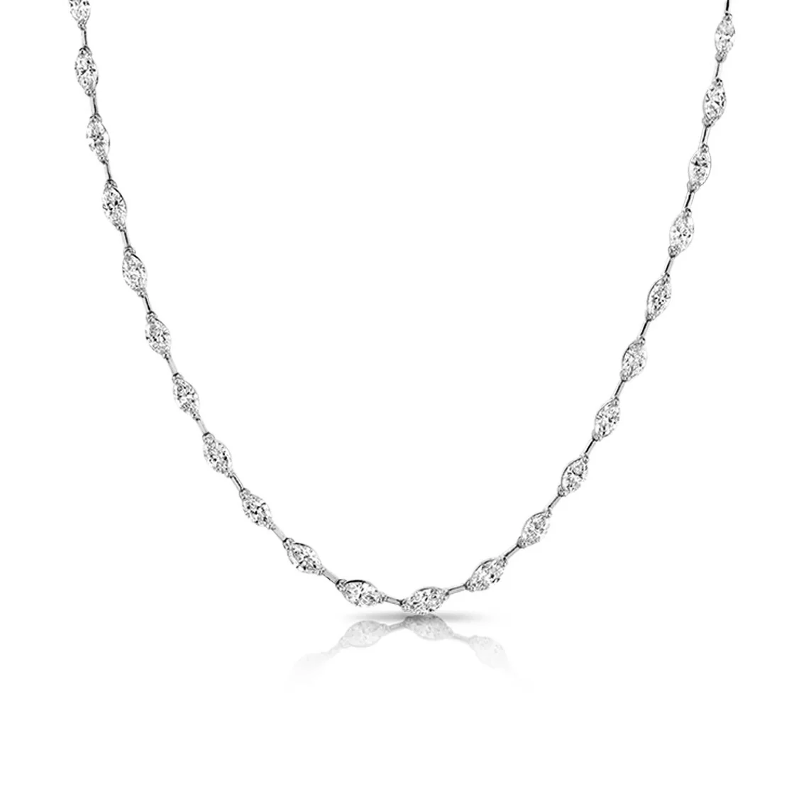 18k White Gold 14.71ctw Marquise Diamond Bar Necklace