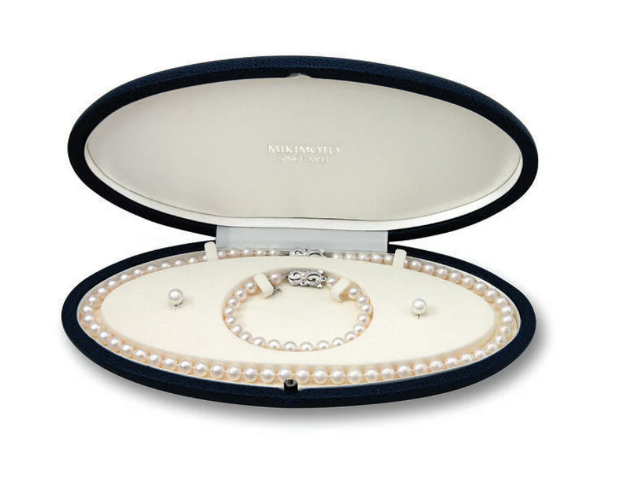 Mikimoto 18k White Gold 7x6mm Akoya Three Piece Set With Necklace, Bracelet, And Earrings