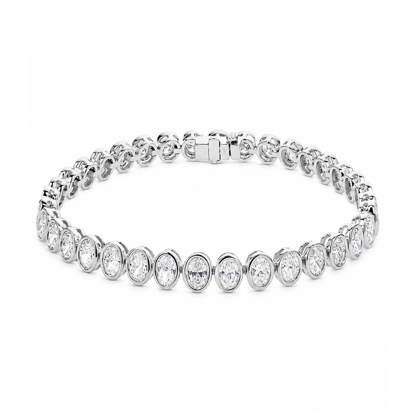 18k White Gold 9.50ct Bezel-set Oval Diamond Line Bracelet