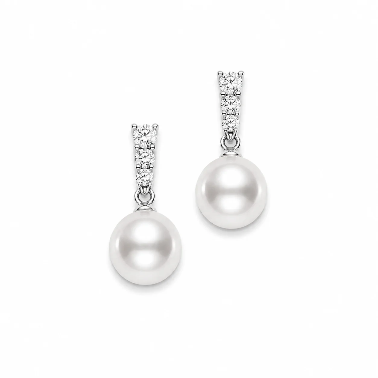 18K White Gold Morning Dew Pearl & Diamond Drop Earrings