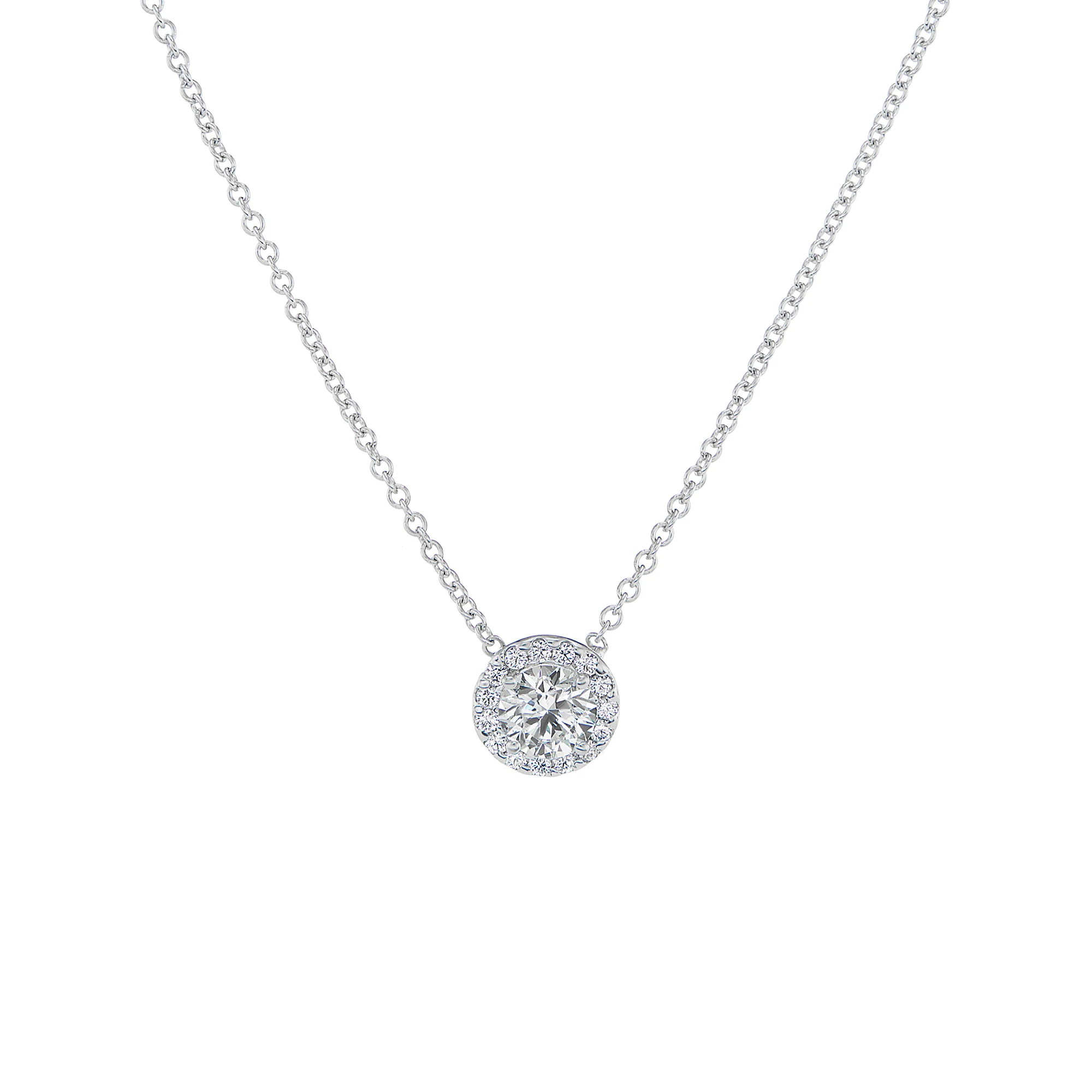 18k White Gold Diamond Pendant Necklace With Halo