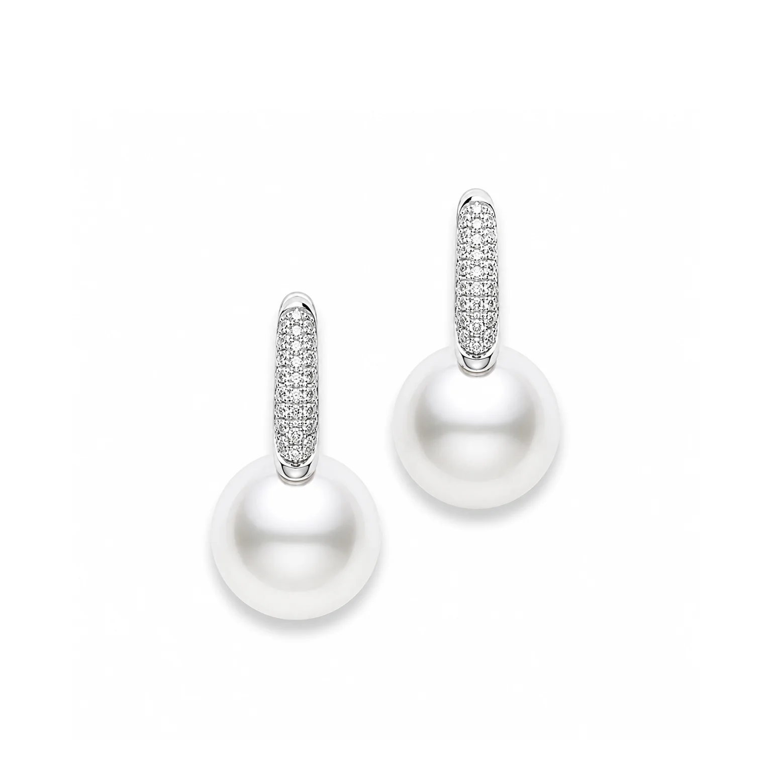 18K White Gold Pearl & Pavé Drop Earrings