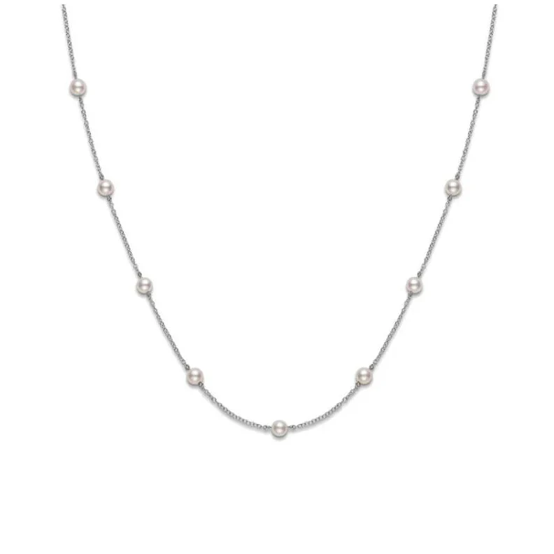 18k White Gold Pearl Station Necklace