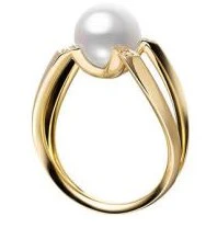 Mikimoto 18K Yellow Gold Akoya Pearl and Diamond Ring Split Shank Ring