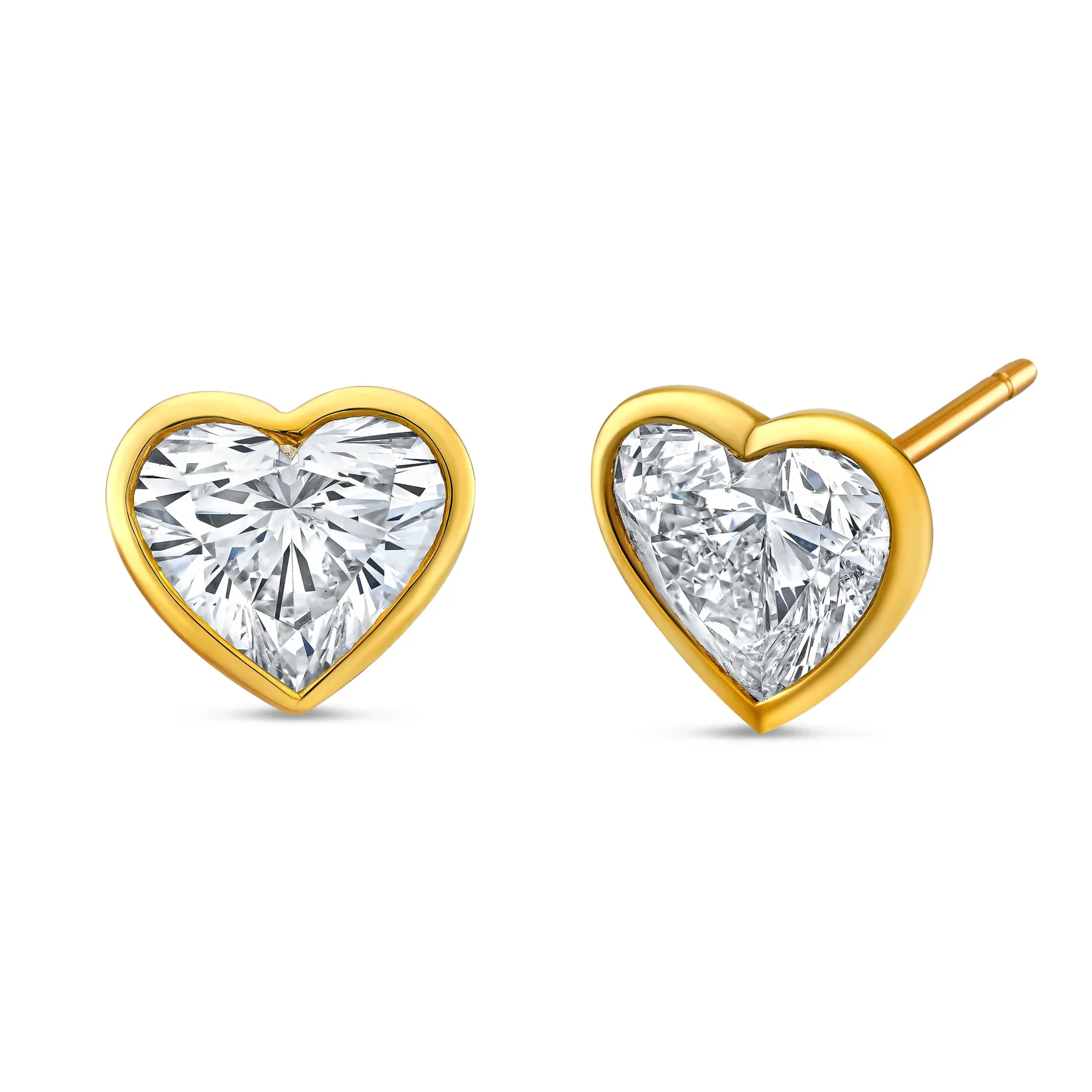 18k Yellow Gold Bezel-Set Heart-Shaped Diamond Stud Earrings