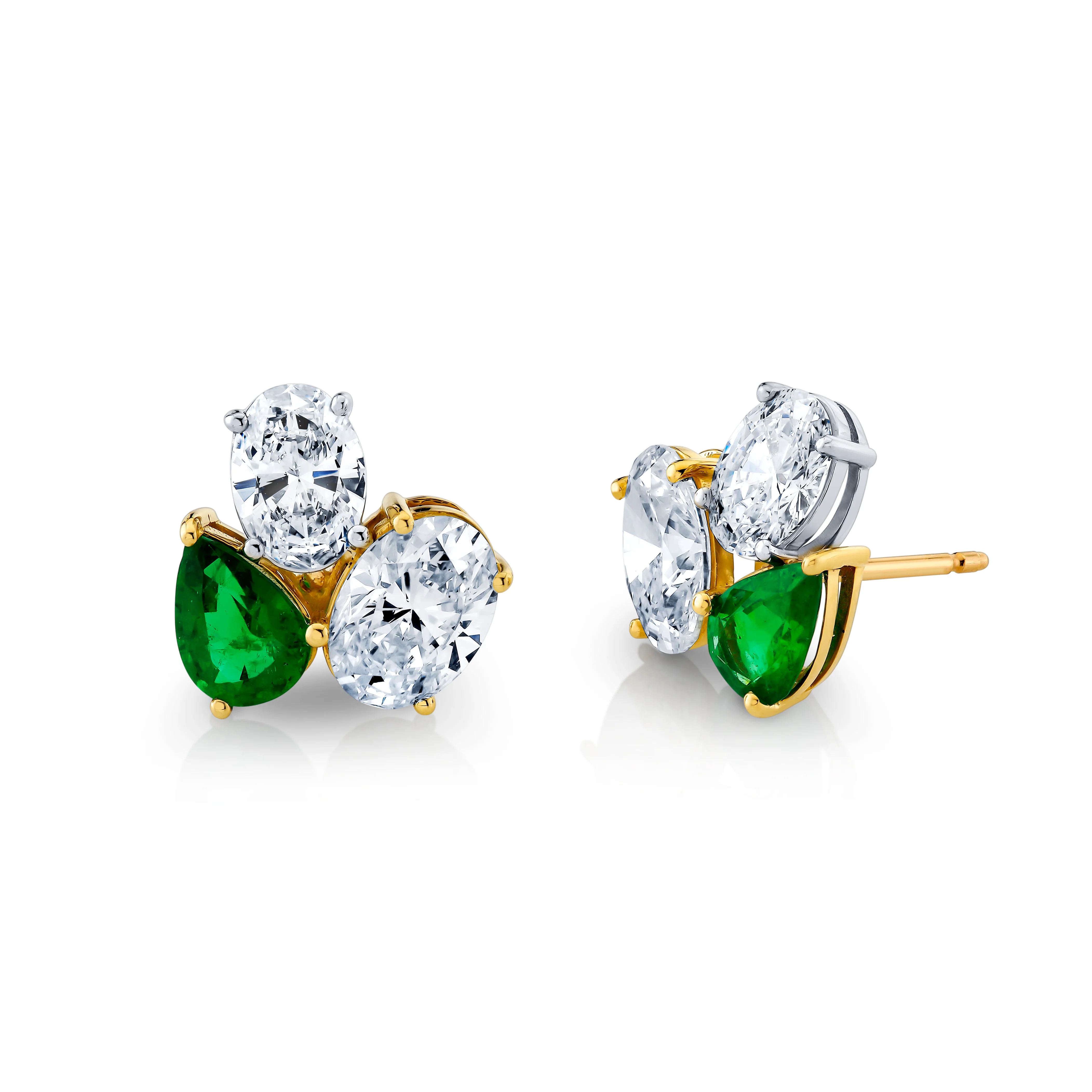 18k Yellow Gold Emerald & Diamond Cluster Earrings