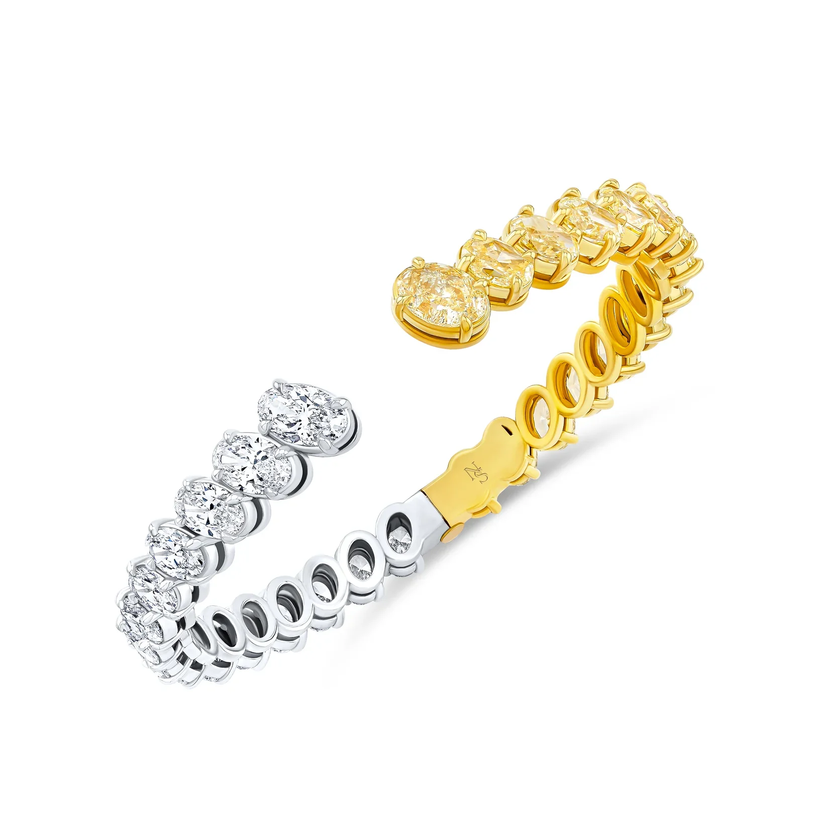 18k Yellow & White Gold Mixed Diamond Hinged Bangle