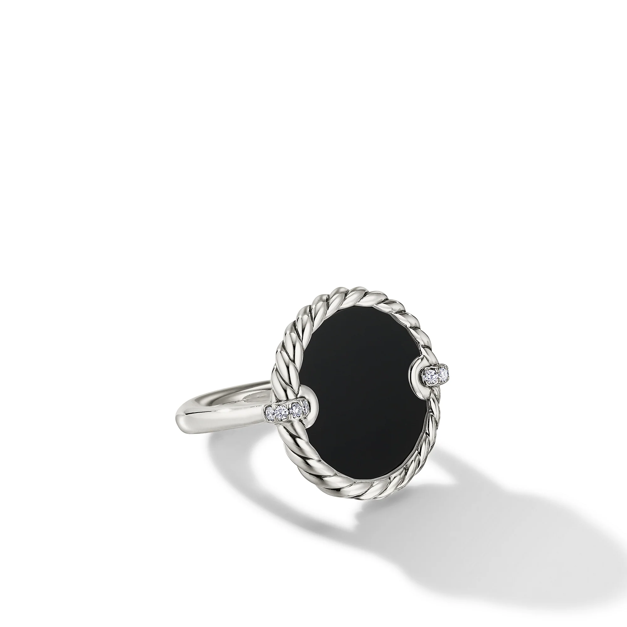 David Yurman Elements® Ring In Sterling Silver With Black Onyx And Diamonds, 21mm