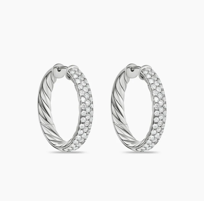 David Yurman Mercer® Hoop Earrings In Sterling Silver With Diamonds, 25.4mm
