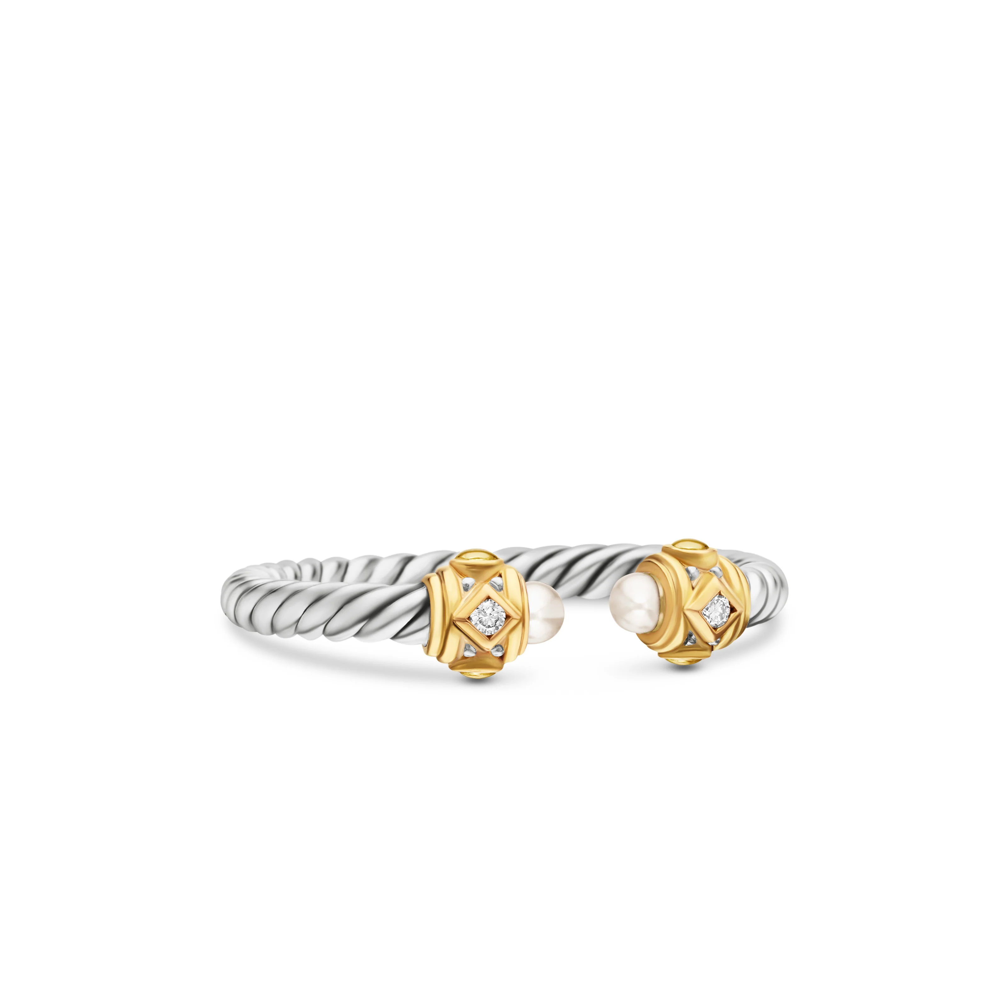 David Yurman Renaissance Ring In Sterling Silver With 14k Yellow Gold, Pearls And Diamonds, 2.3mm