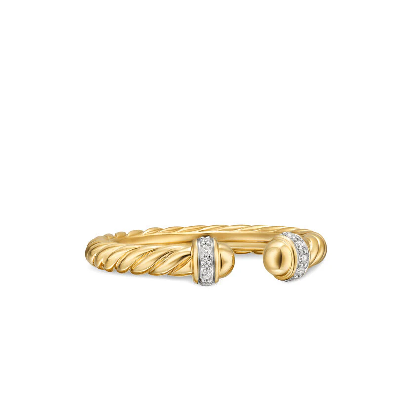 David Yurman Cable Band Open Ring In 18k Yellow Gold With Diamonds, 2.8mm