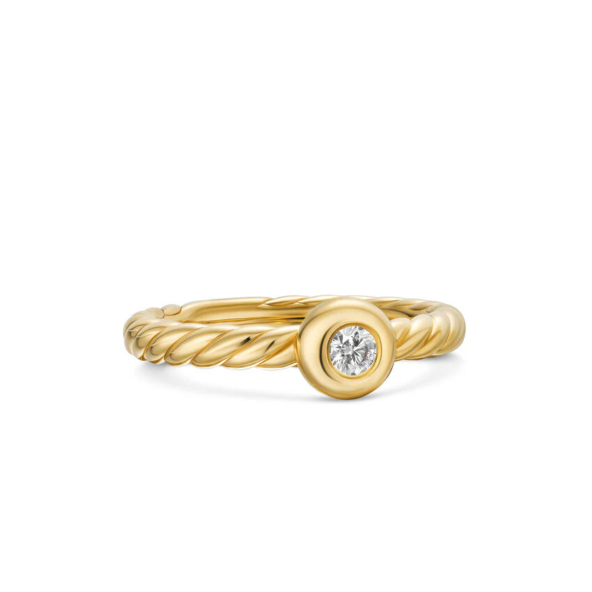David Yurman Petite Cable Ring In 18k Yellow Gold With Center Diamond, 2.8mm