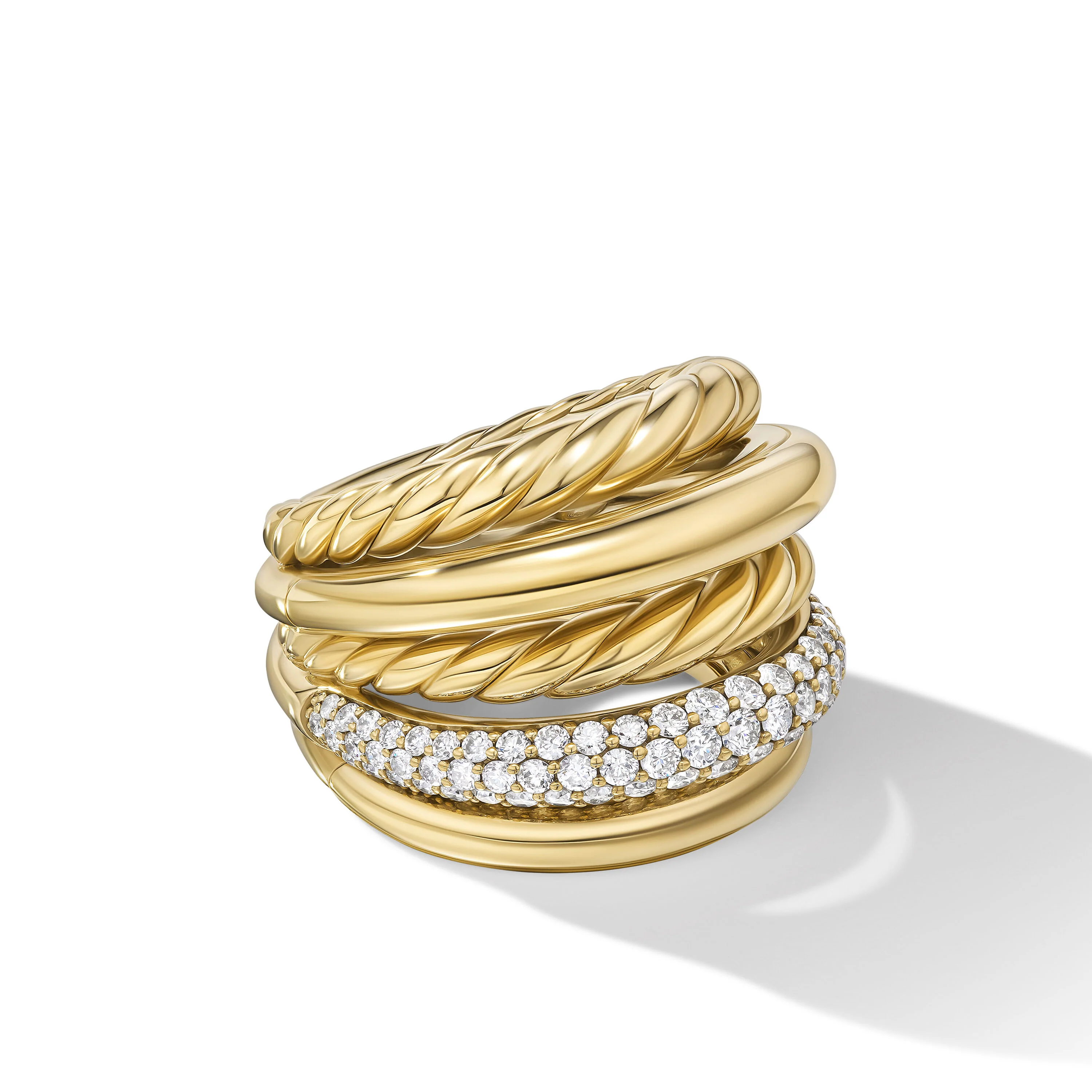 David Yurman Mercer® Multi Row Ring In 18k Yellow Gold With Diamonds, 21mm