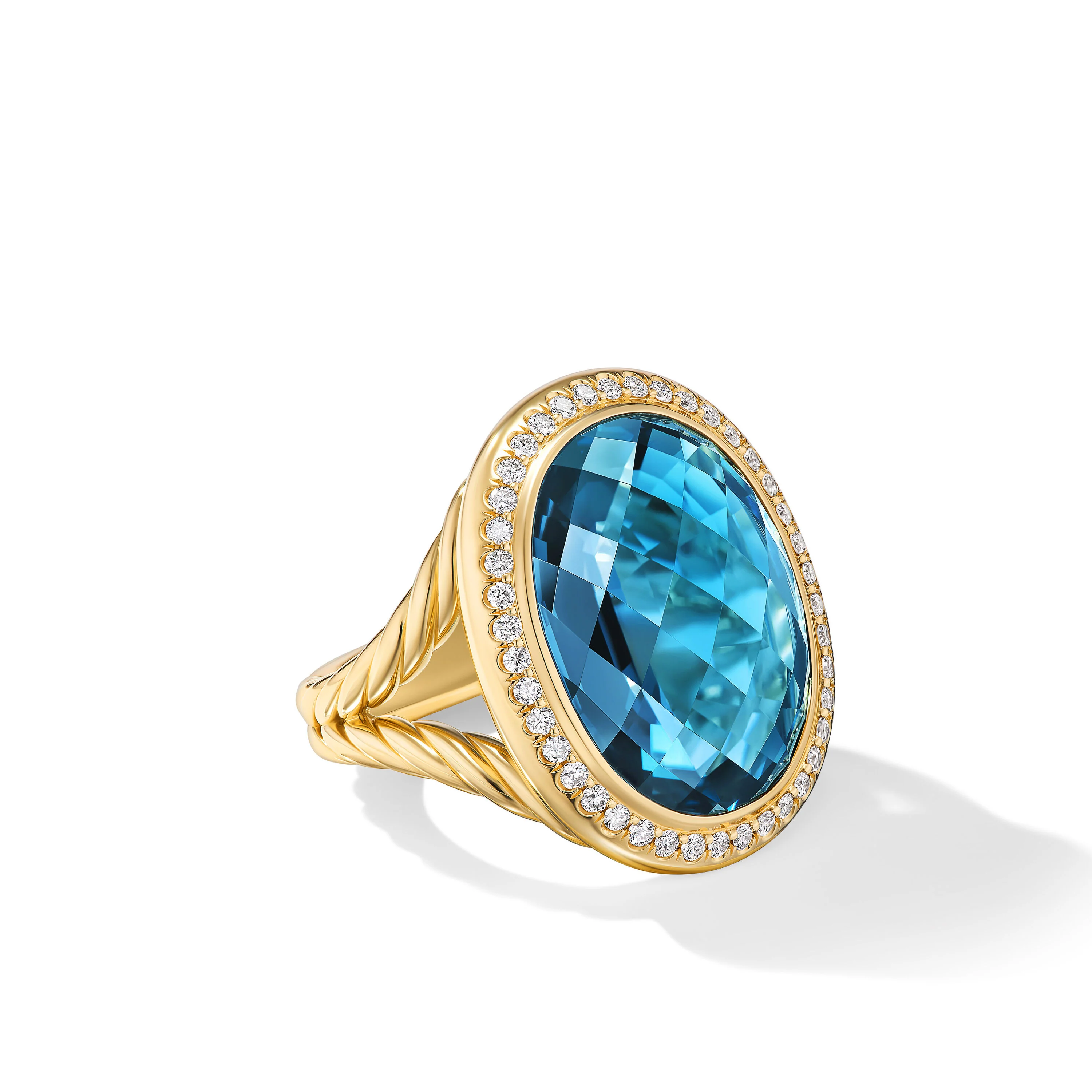 David Yurman Albion® Oval Ring In 18k Yellow Gold With Hampton Blue Topaz And Diamonds, 21mm