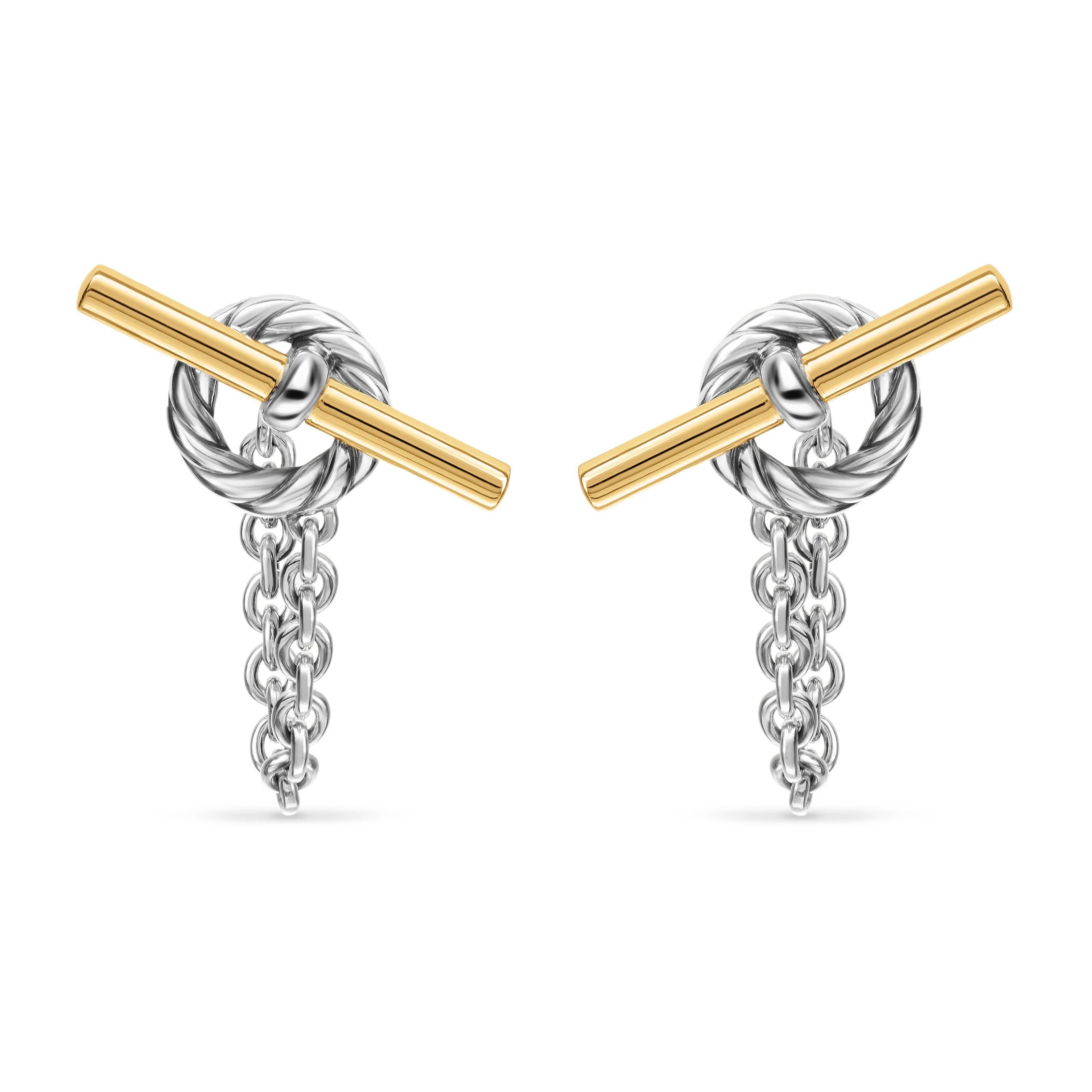 David Yurman Mercer® Bold Toggle Chain Stud Earrings In Sterling Silver With 18k Yellow Gold, 50.4mm