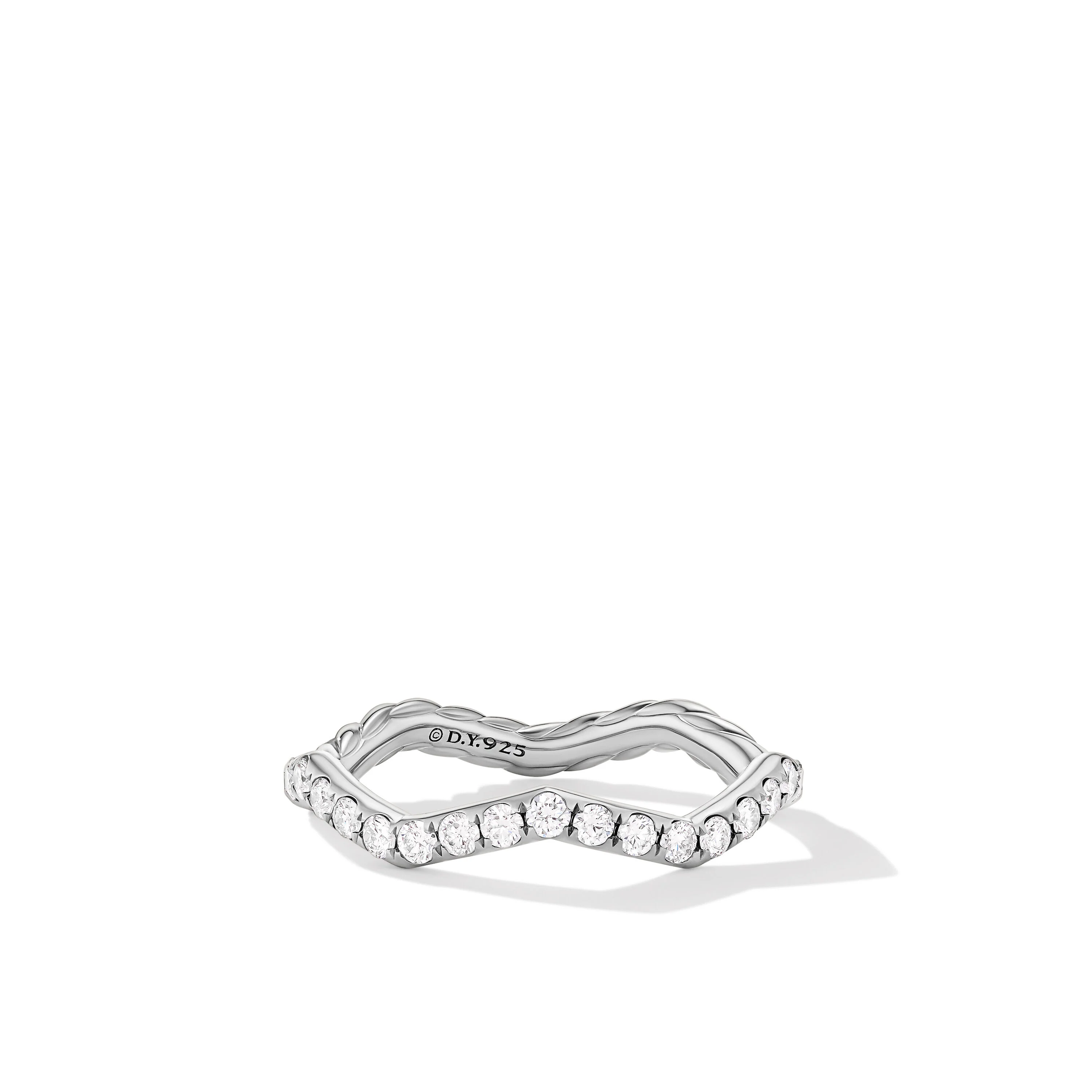 David Yurman Zig Zag Stax™ Ring In Sterling Silver With Diamonds, 2mm