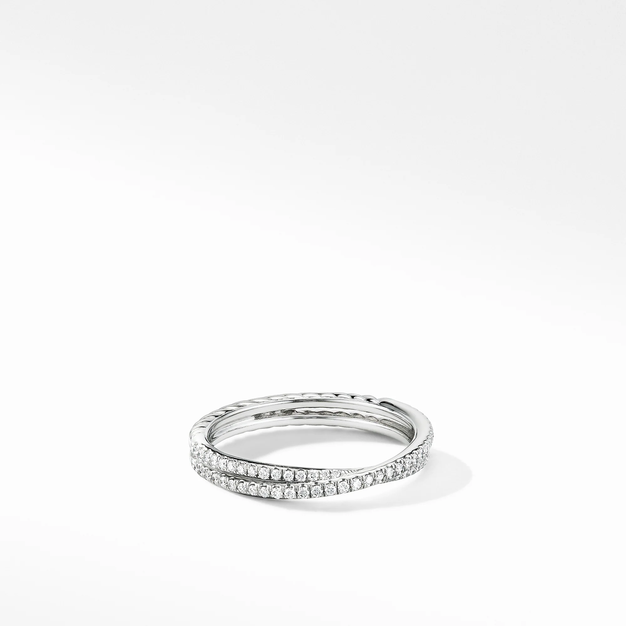 David Yurman Crossover® Micro Pavé Band Ring In Platinum With Pavé Diamonds, 3.14mm