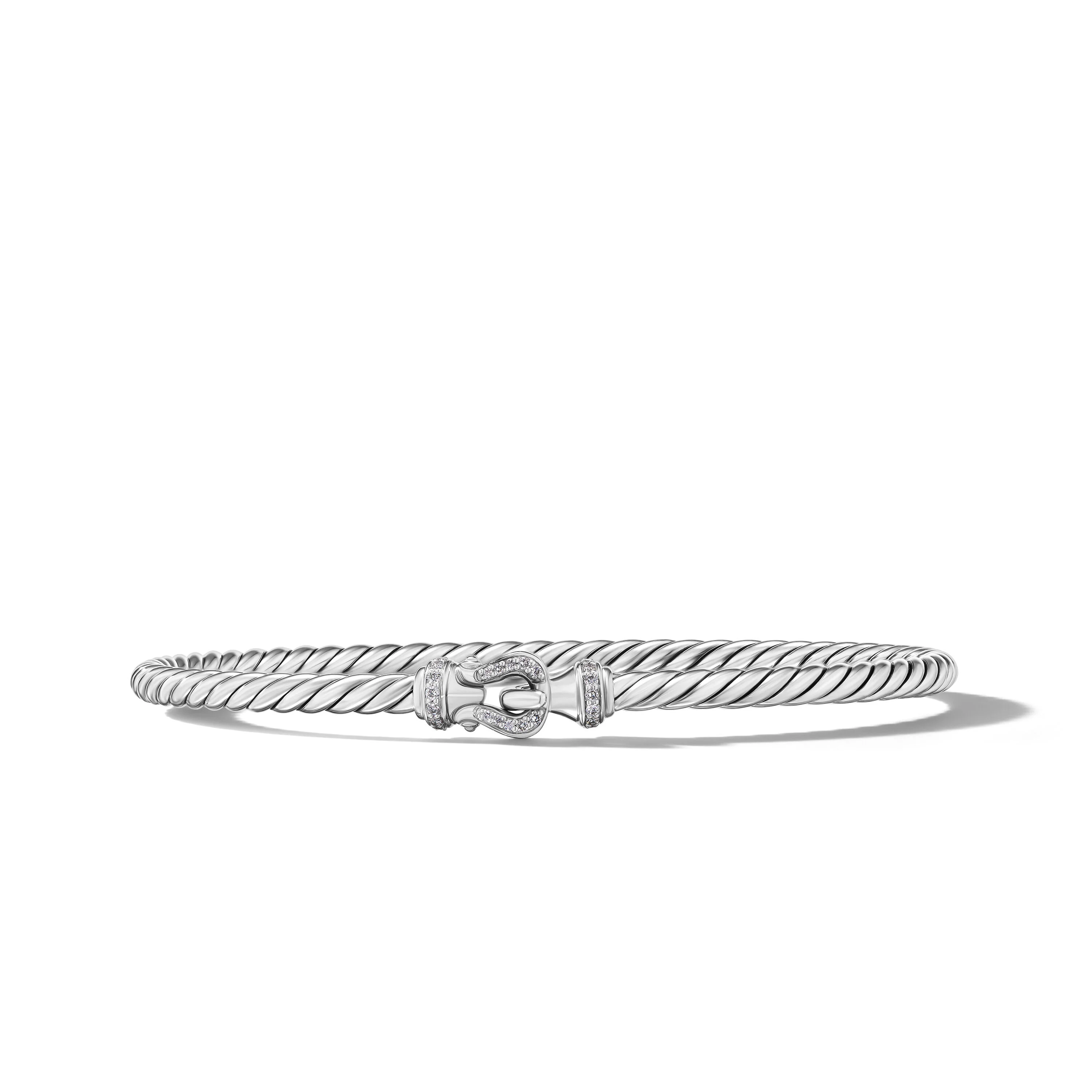 David Yurman Buckle Classic Cable Bracelet In Sterling Silver With Diamonds, 3mm