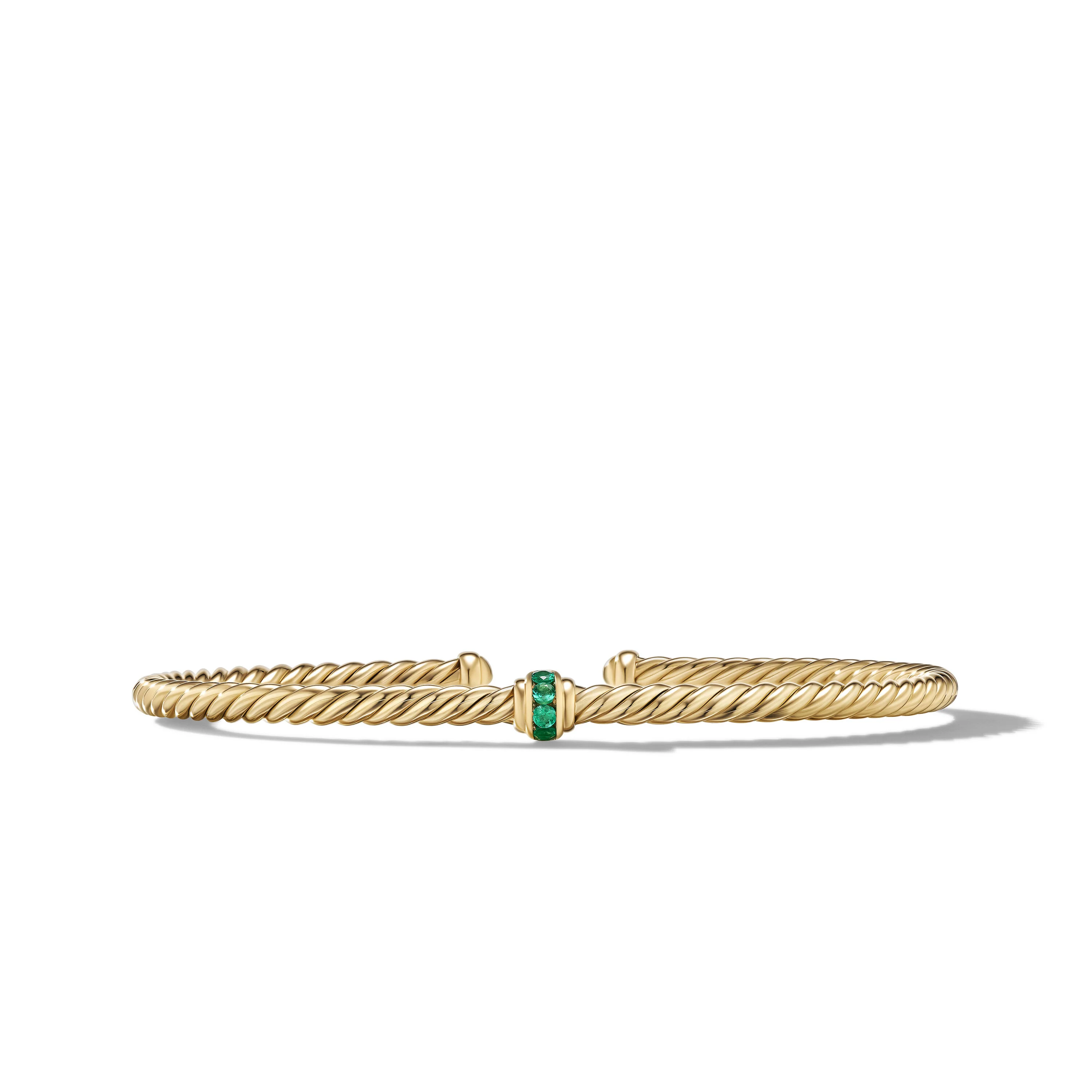 David Yurman Classic Cablespira® Station Bracelet In 18k Yellow Gold With Pavé Emeralds, 3mm