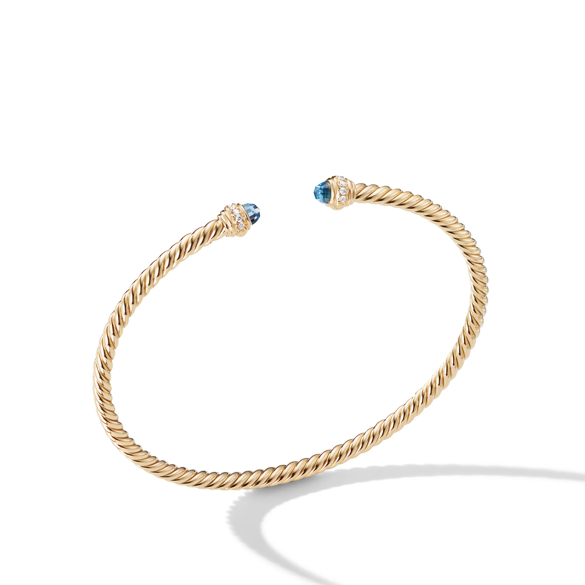 David Yurman Classic Cablespira® Bracelet In 18k Yellow Gold With Hampton Blue Topaz And Diamonds, 3mm