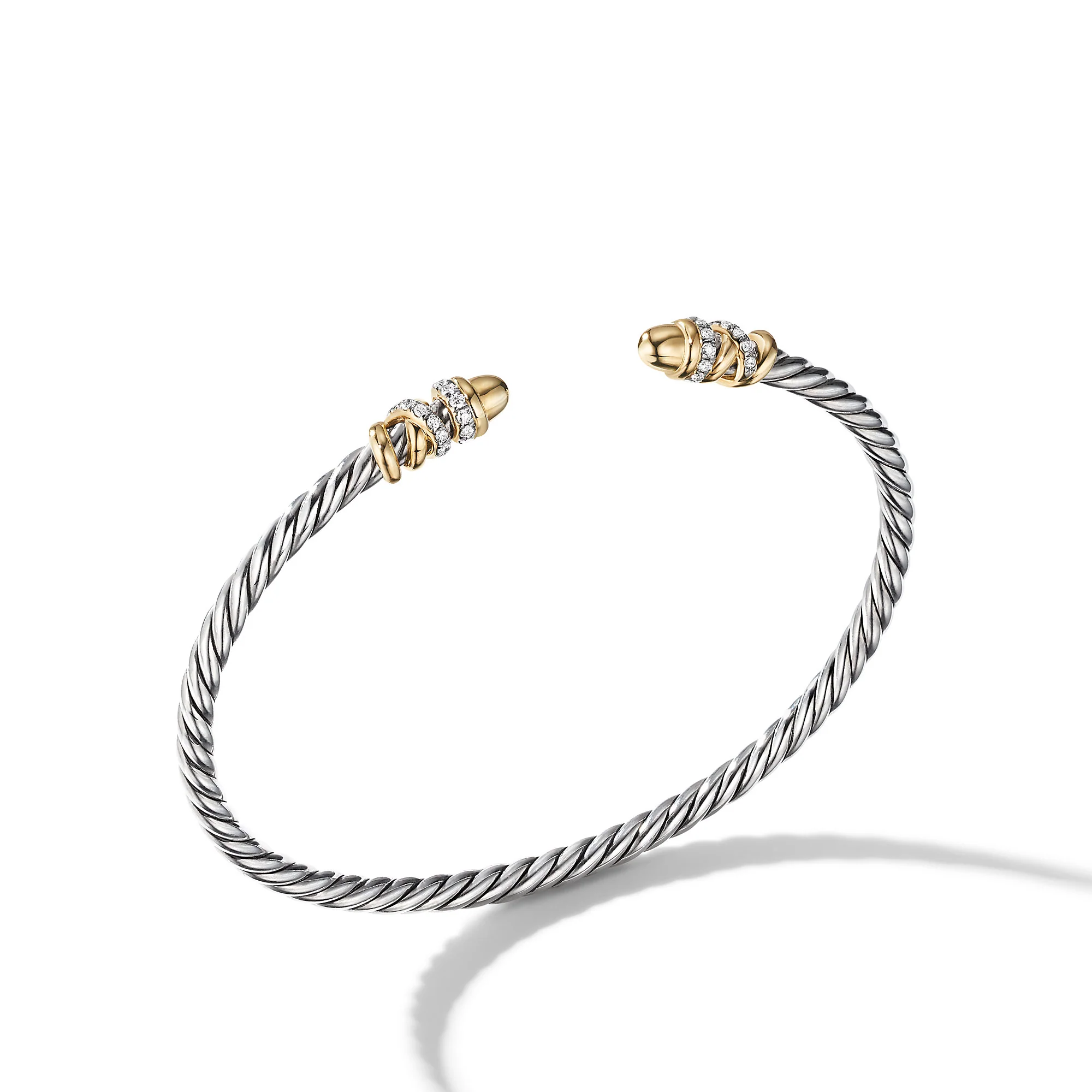 David Yurman Petite Helena Classic Cable Bracelet In Sterling Silver With 18k Yellow Gold, Gold Domes And Diamonds, 3mm