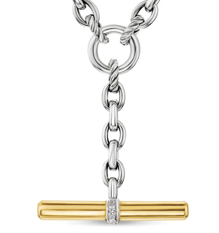David Yurman Mercer® Petite Toggle Chain Necklace In Sterling Silver And 18k Yellow Gold With Diamonds, 4.5mm
