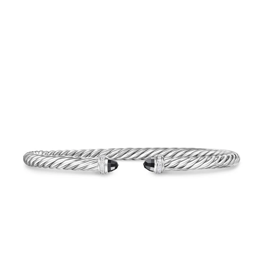 David Yurman Cablespira Flex® Bracelet In Sterling Silver With Black Onyx And Diamonds, 4mm
