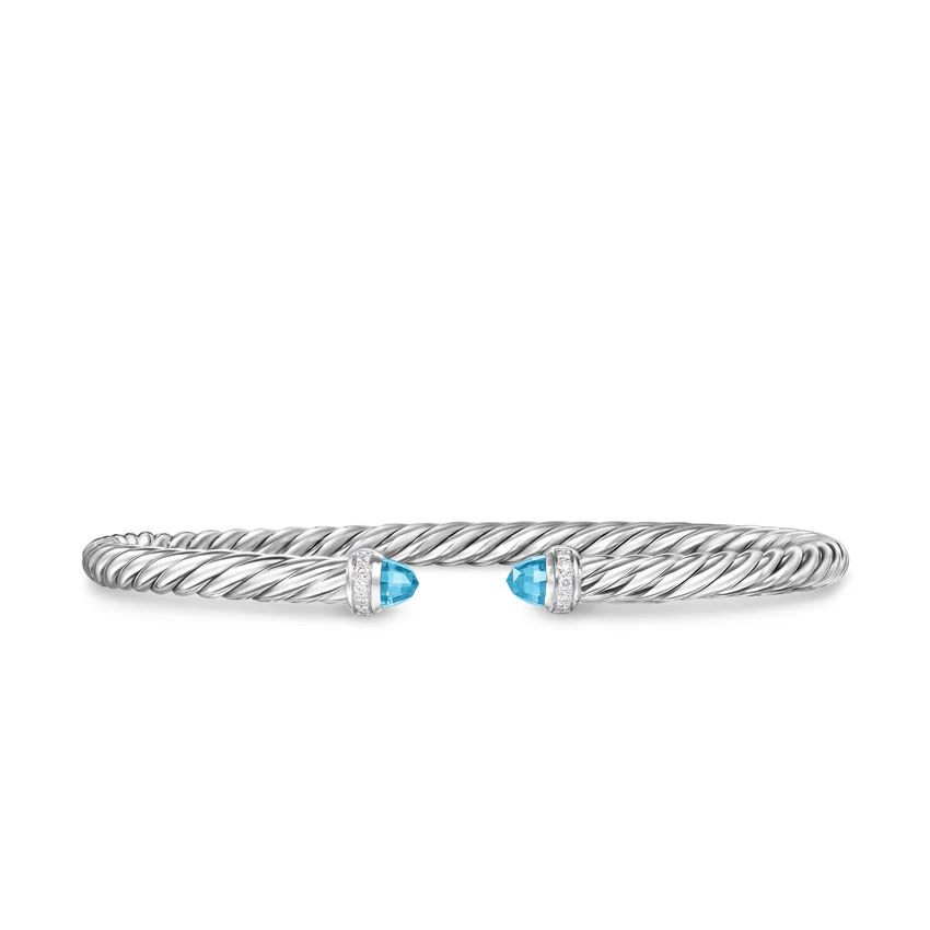 David Yurman Cablespira Flex® Bracelet In Sterling Silver With Blue Topaz And Diamonds, 4mm