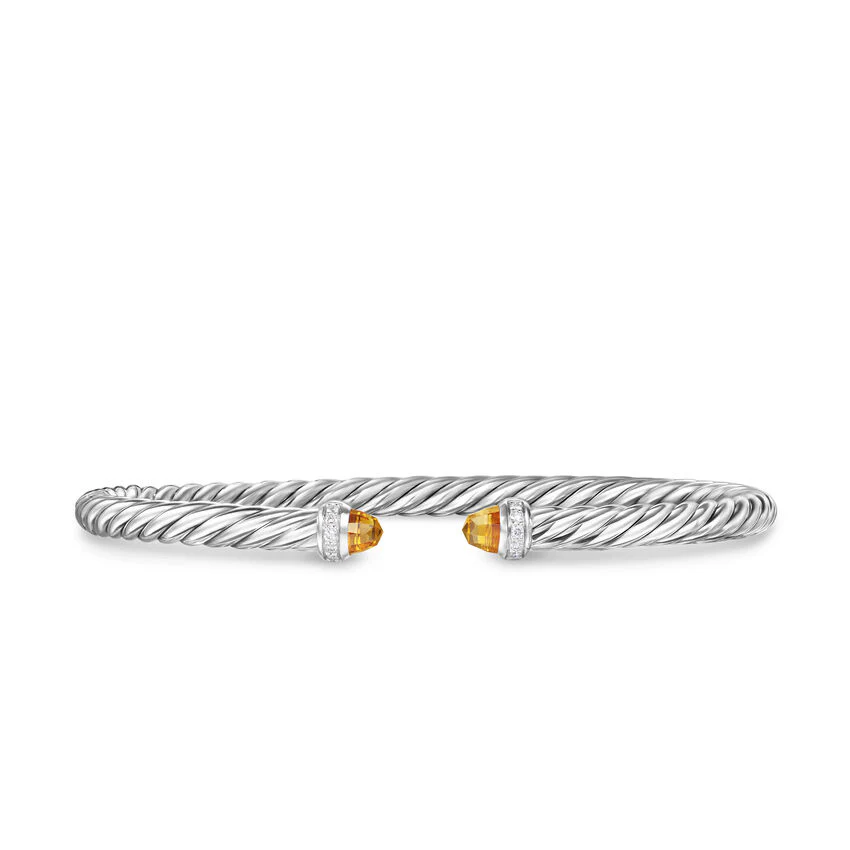 David Yurman Cablespira Flex® Bracelet In Sterling Silver With Citrine And Diamonds, 4mm