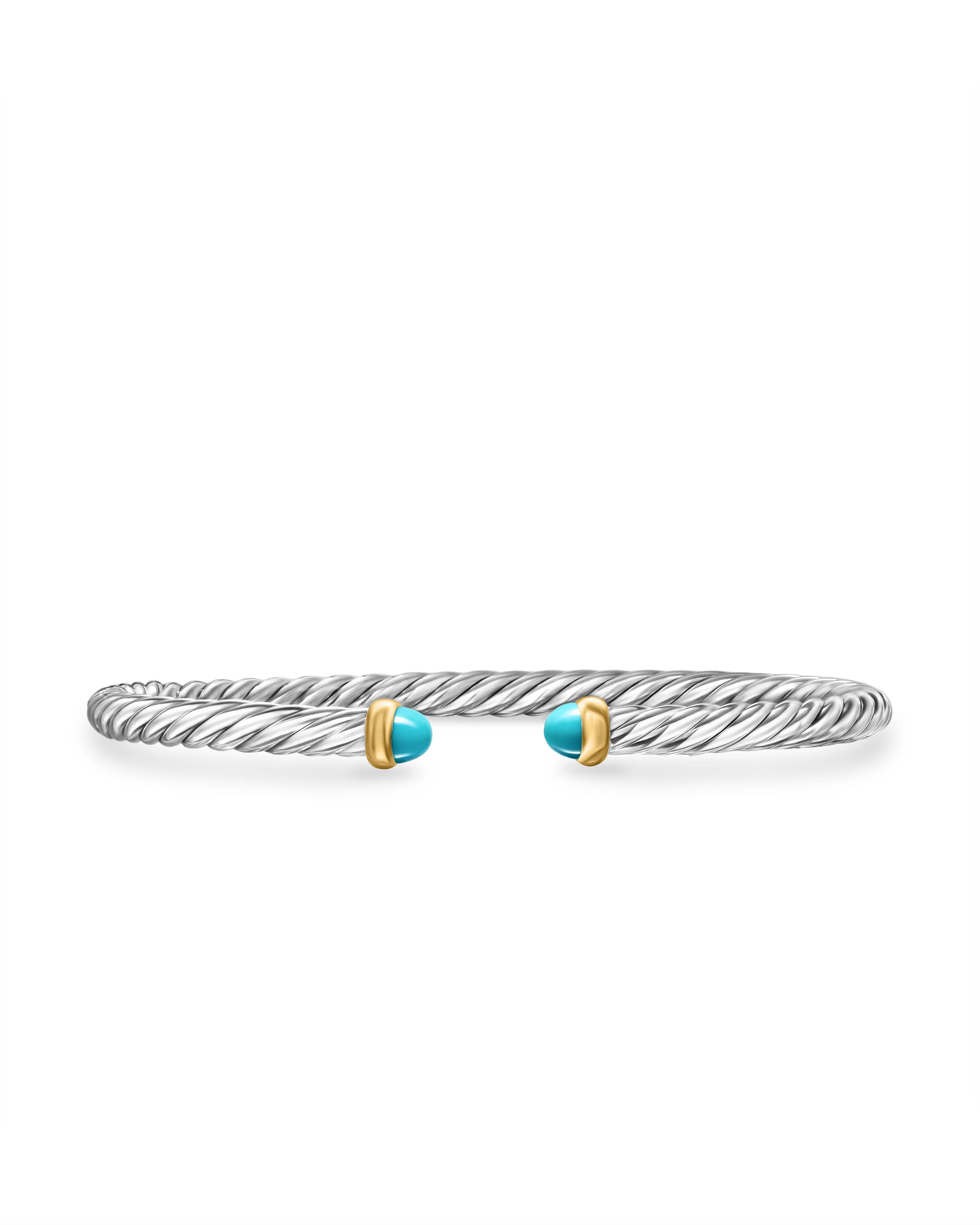 David Yurman Cable Flex Bracelet In Sterling Silver With 14k Yellow Gold And Turquoise, 4mm