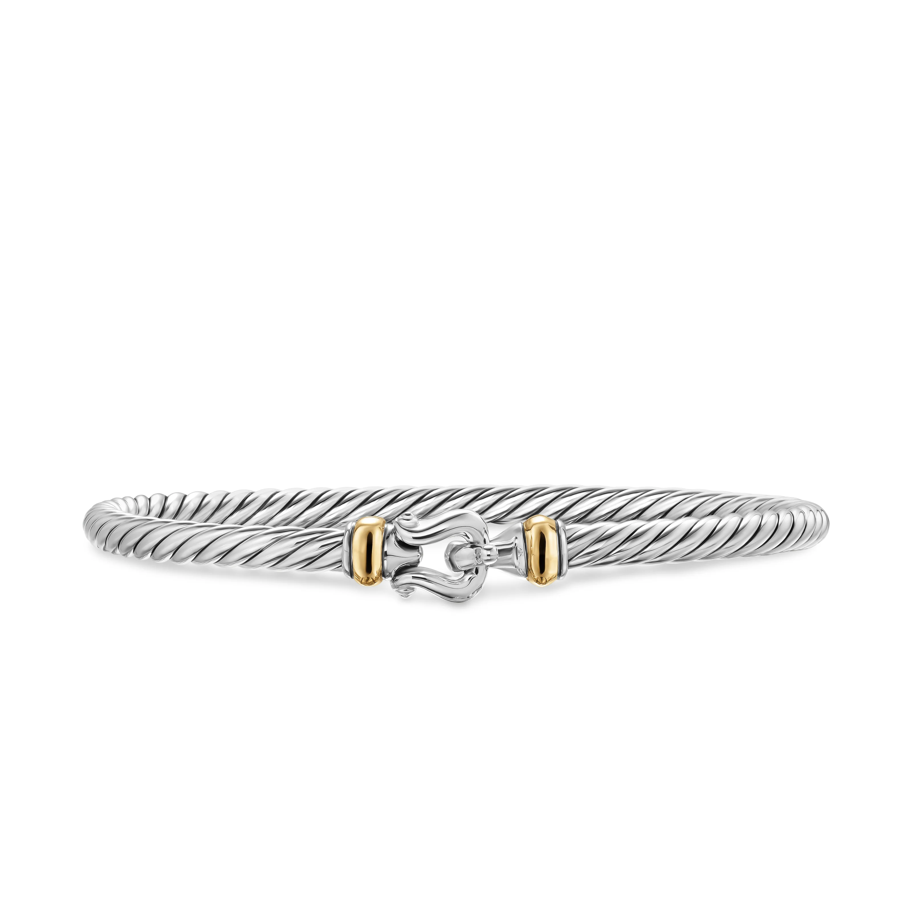 David Yurman Cable Flex Buckle Bracelet In Sterling Silver With 14k Yellow Gold, 4mm