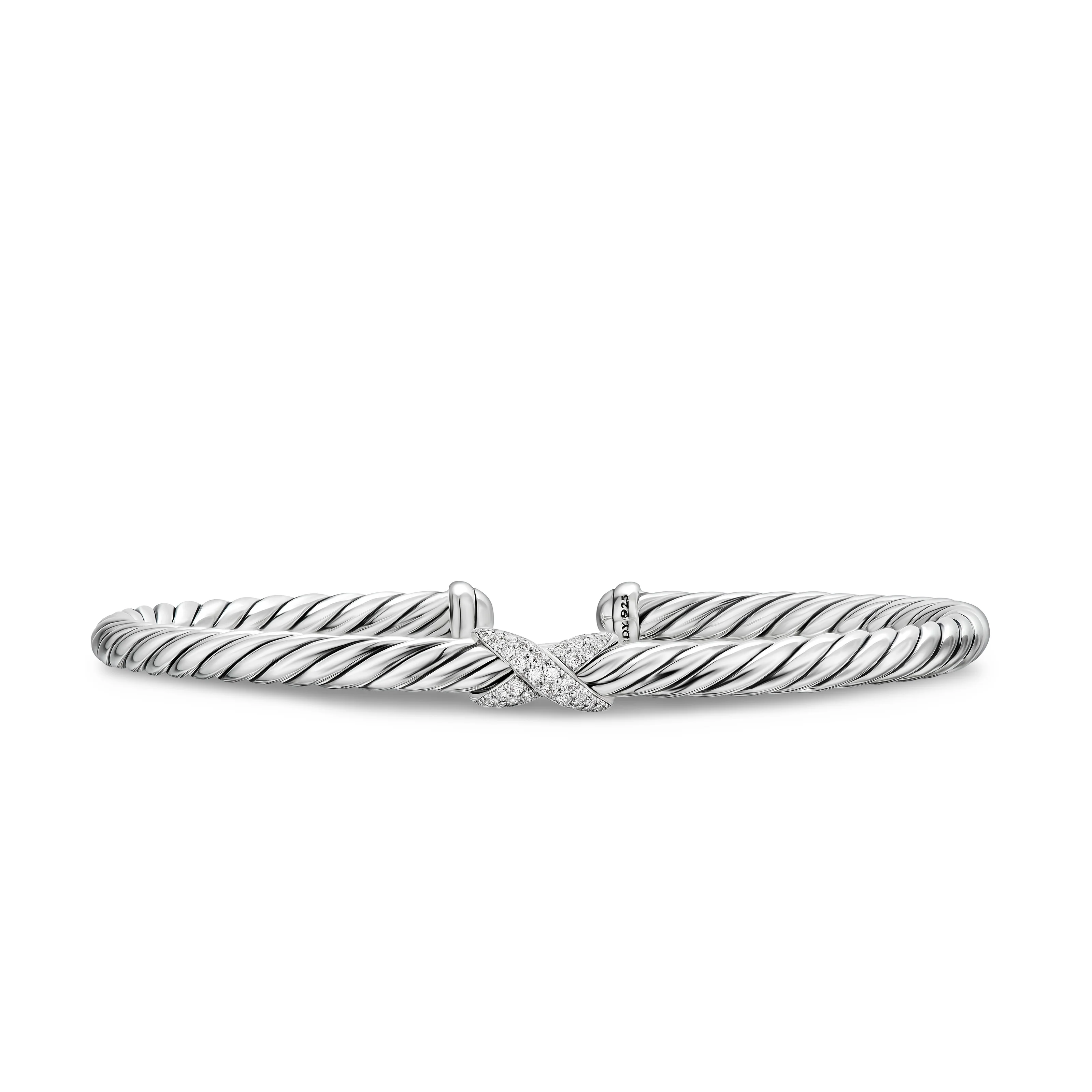 David Yurman Cable Flex X Station Bracelet In Sterling Silver With Diamonds, 4mm