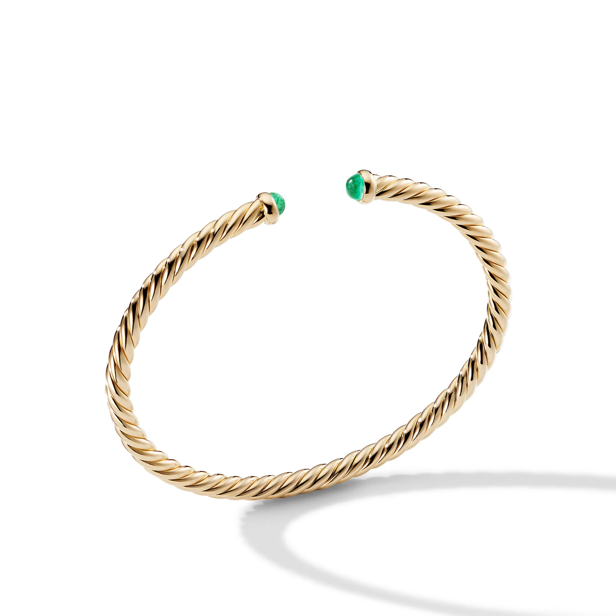David Yurman Cable Flex Bracelet In 18k Yellow Gold With Emeralds, 4mm