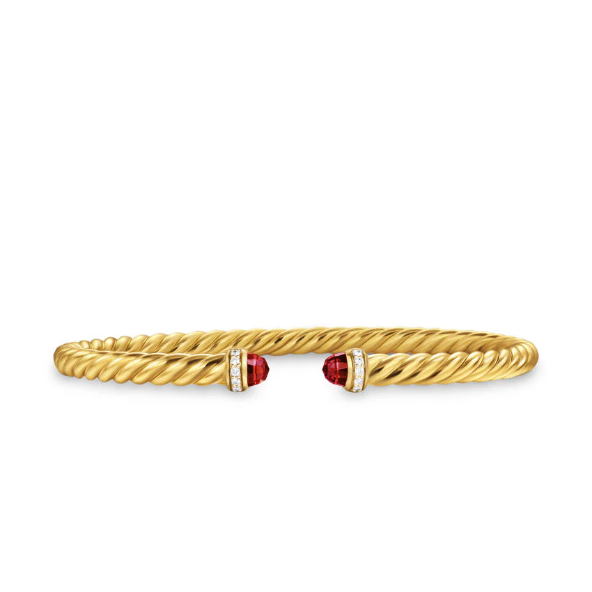 David Yurman Cablespira Flex® Bracelet In 18k Yellow Gold With Rhodolite Garnet And Diamonds, 4mm