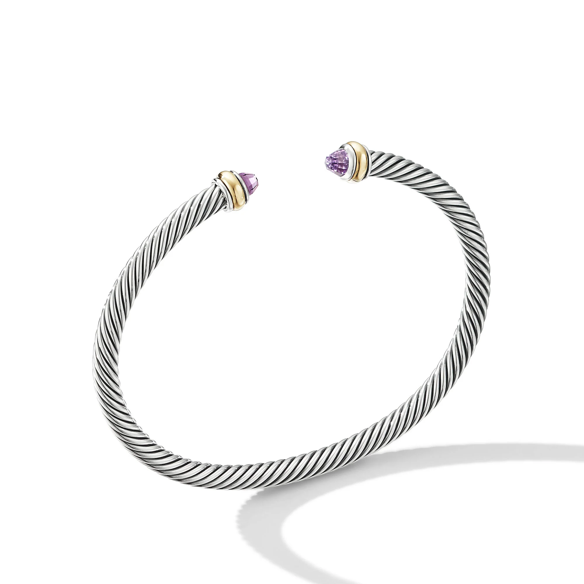 David Yurman Classic Cable Bracelet In Sterling Silver With 18k Yellow Gold And Amethyst, 4mm
