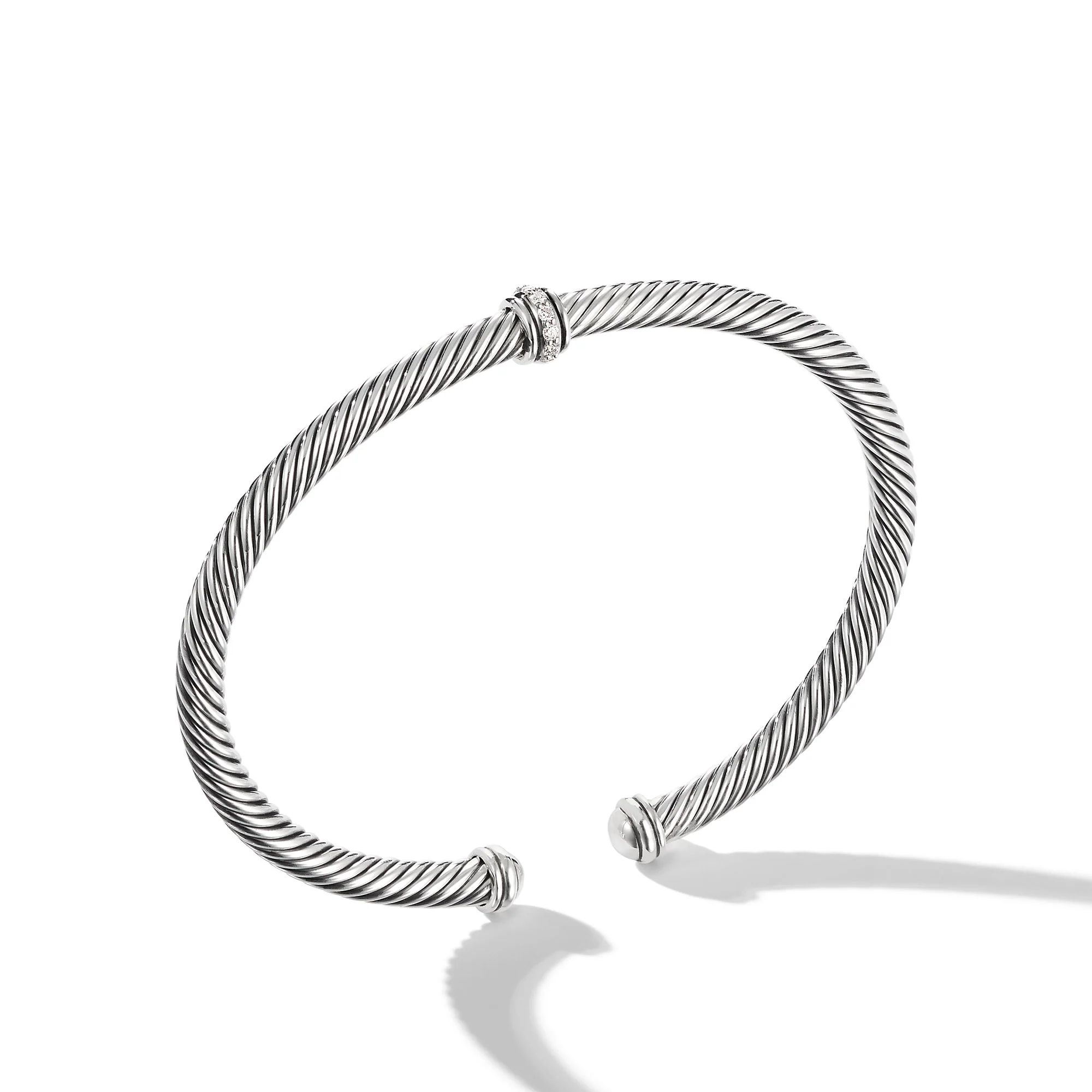 David Yurman Classic Cable Station Bracelet In Sterling Silver With Diamonds, 4mm