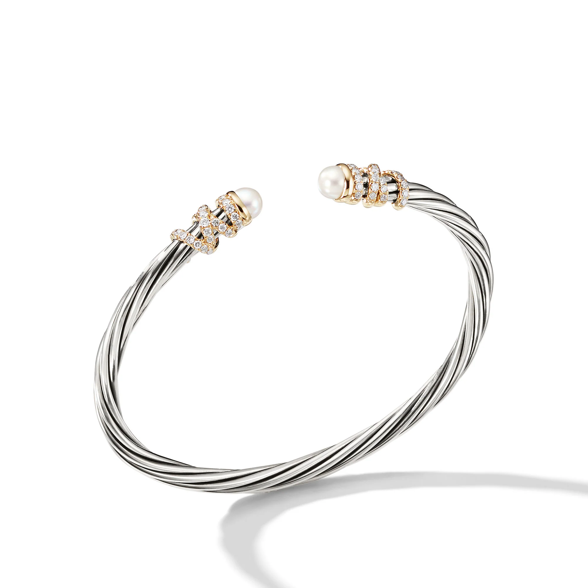 David Yurman Helena Bracelet In Sterling Silver With 18k Yellow Gold, Pearls And Diamonds, 4mm